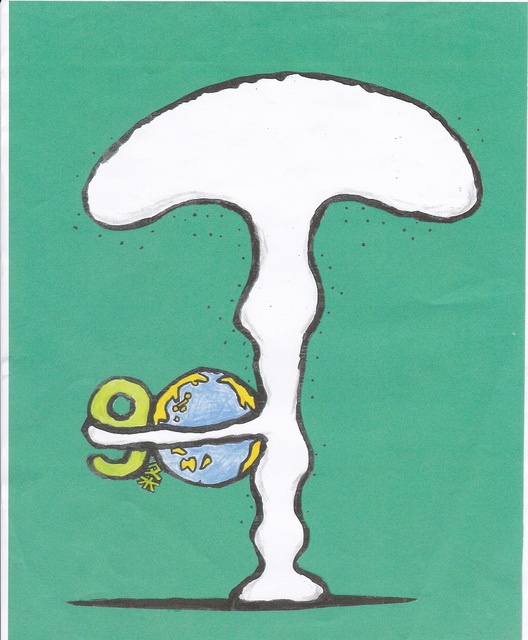 橋本勝の21世紀風刺絵日記：３７６回 核によって地球の平和はささえられている！？